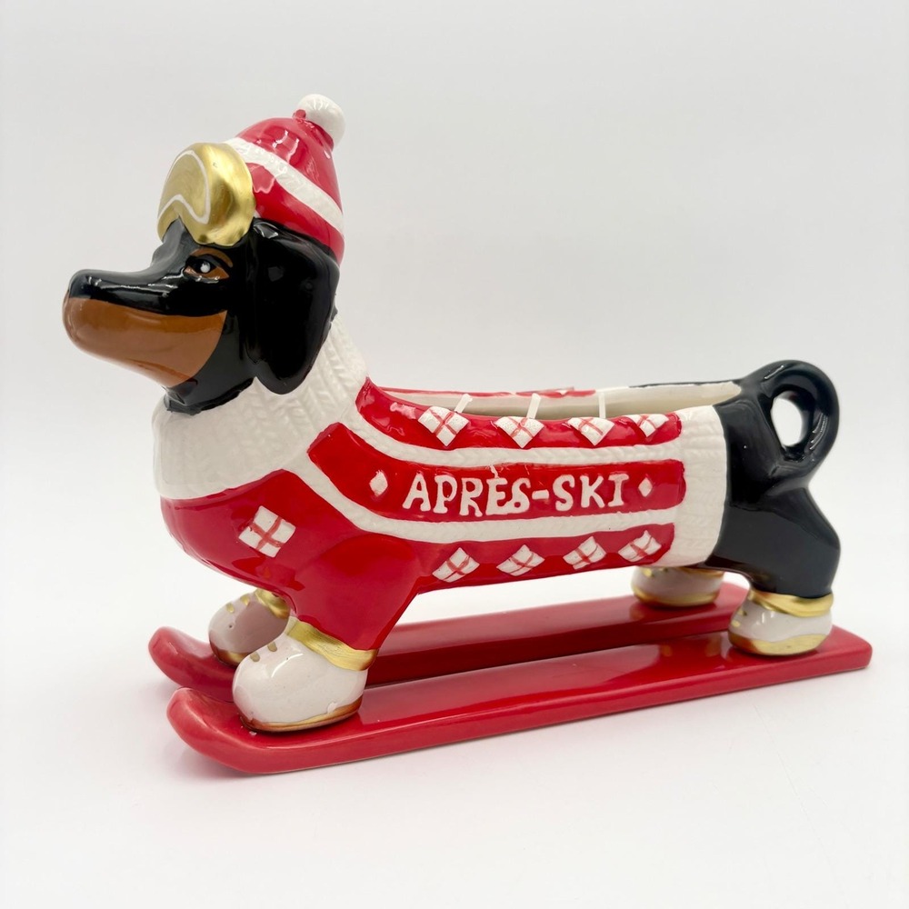 Bella Lux Apres-Ski‎ Dachshund Doxie Dog Ceramic Candle Skiing Decor